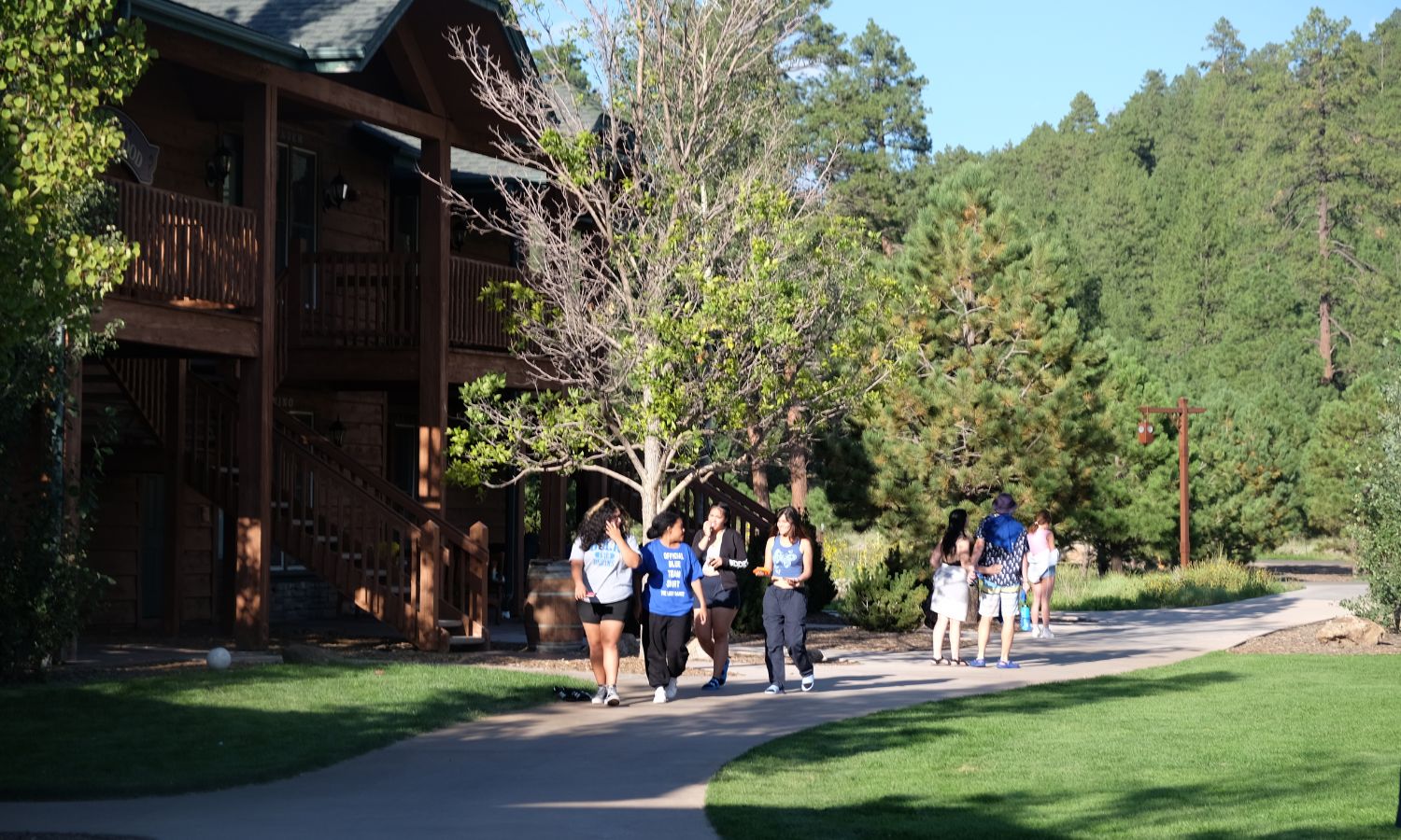 students walking around campus
